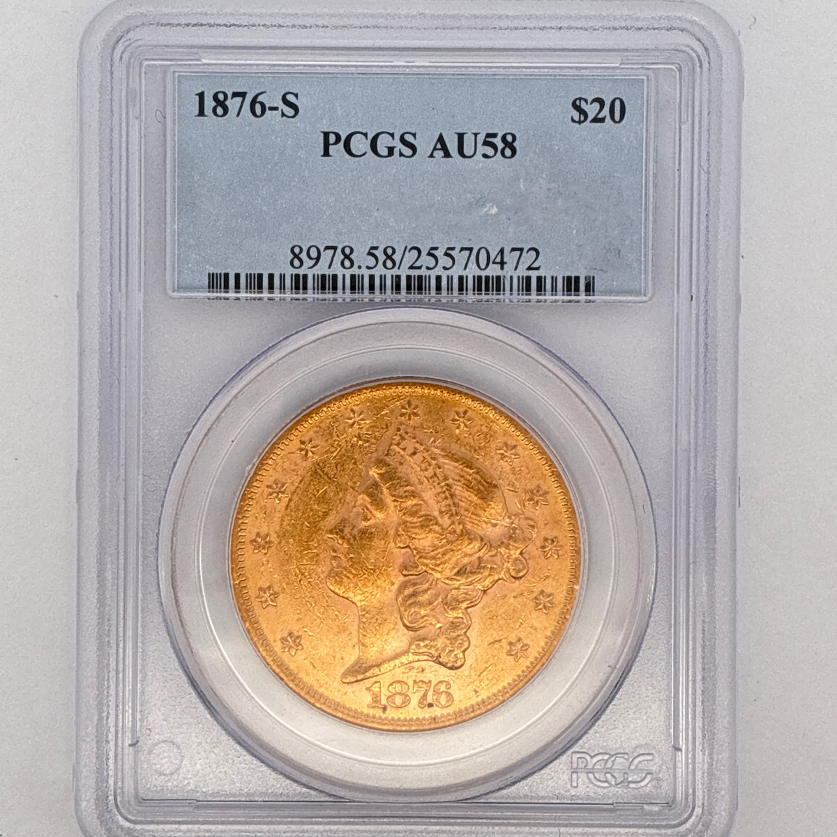 1876-S $20 Liberty Head Double Eagle AU58 PCGS Graded