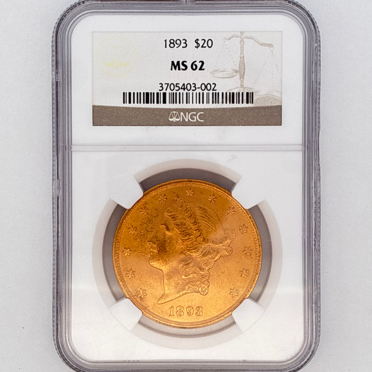 1893 $20 Liberty Head Double Eagle MS62 NGC Graded