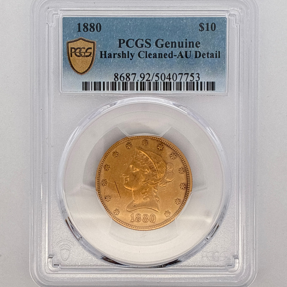 1880 $10 Liberty Head Gold Eagle Harshly Cleaned-AU Detail PCGS Graded