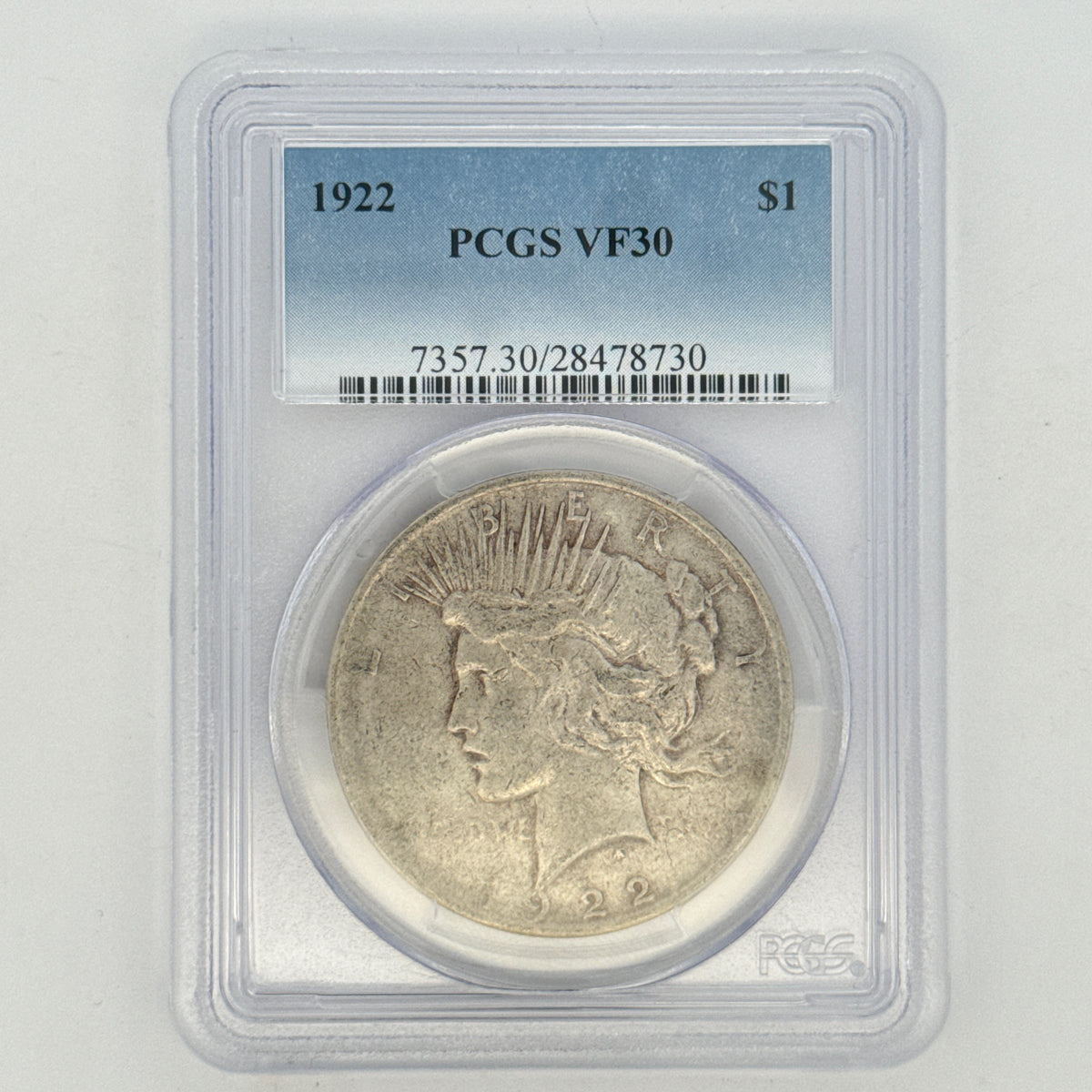 1922 Peace Silver Dollar VF30 PCGS Graded