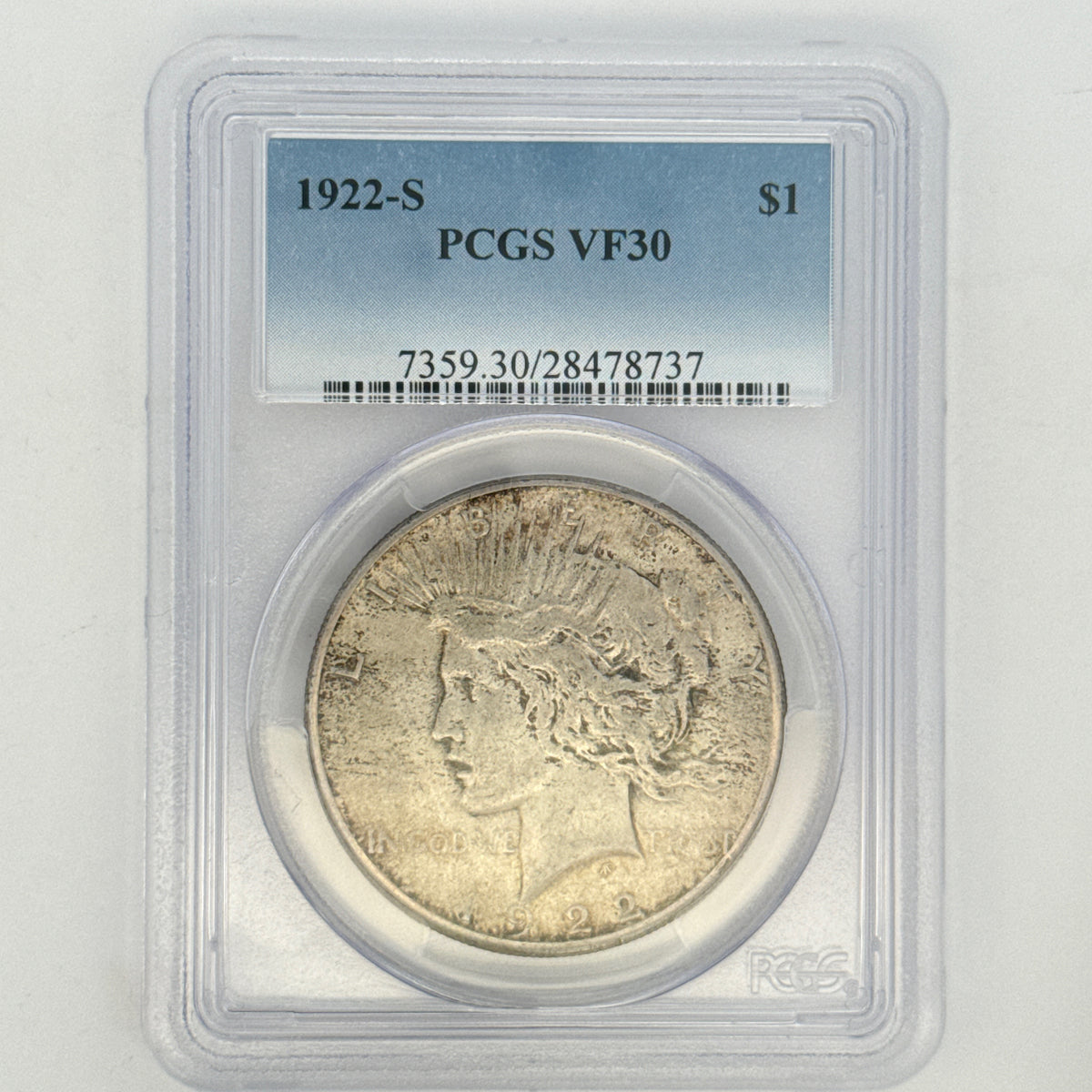 1922-S Peace Silver Dollar VF30 PCGS Graded