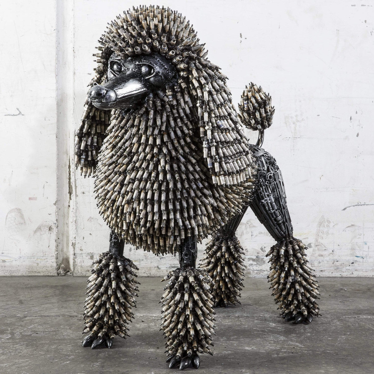 Kalifano Recycled Metal Art 24" Spark Plug Poodle Recycled Metal Art Sculpture RMS-PDL60-P01