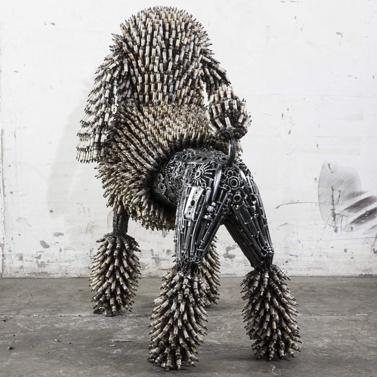 Kalifano Recycled Metal Art 24" Spark Plug Poodle Recycled Metal Art Sculpture RMS-PDL60-P01