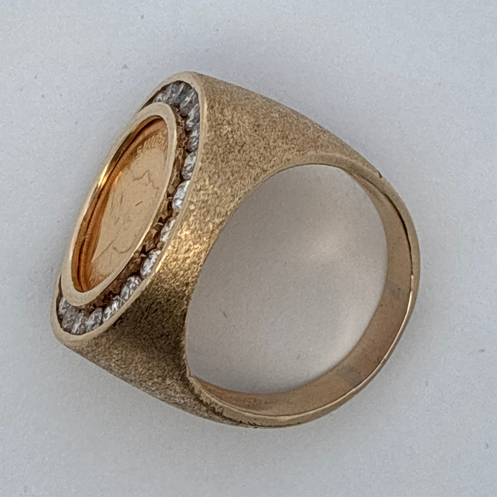 14k 18.9g Signet Ring with Krugerrand and Gold Bezel