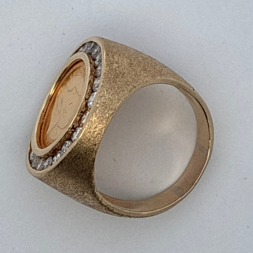 14k 18.9g Signet Ring with Krugerrand and Gold Bezel
