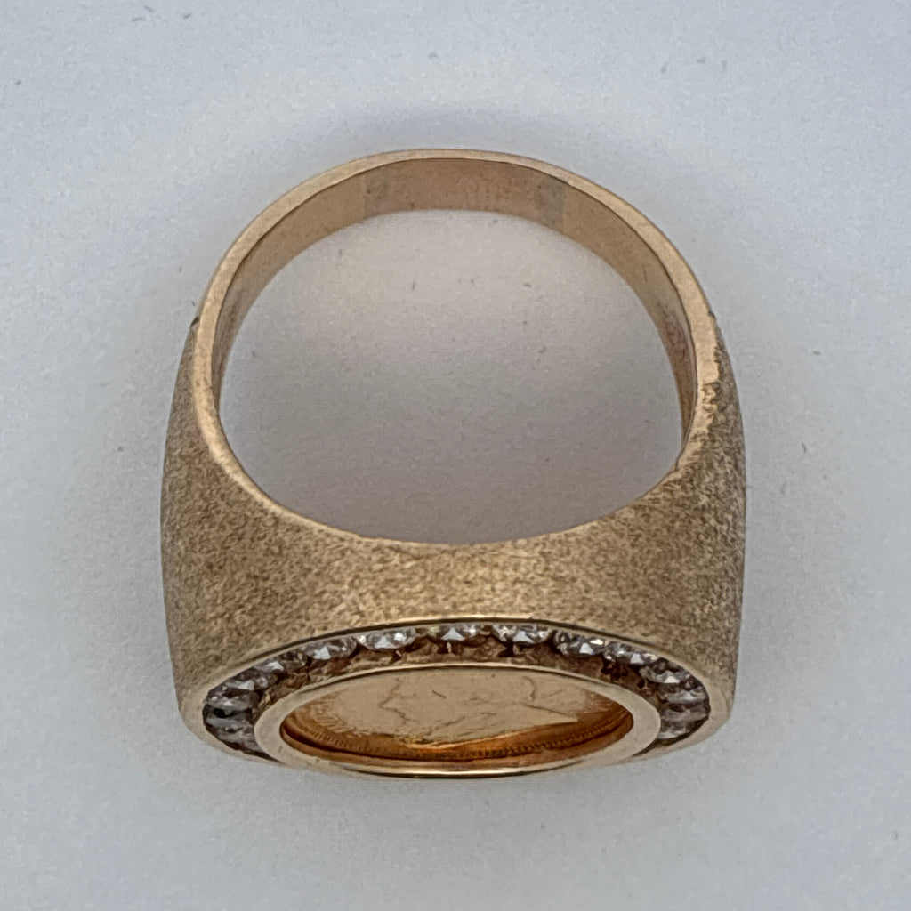 14k 18.9g Signet Ring with Krugerrand and Gold Bezel