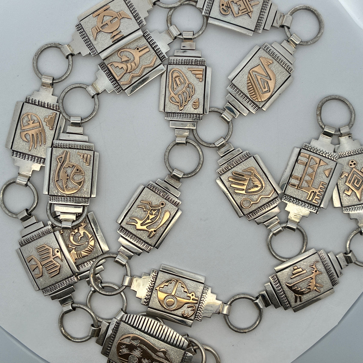 Silver & Gold Mixed Metal Motif Link Chain Belt
