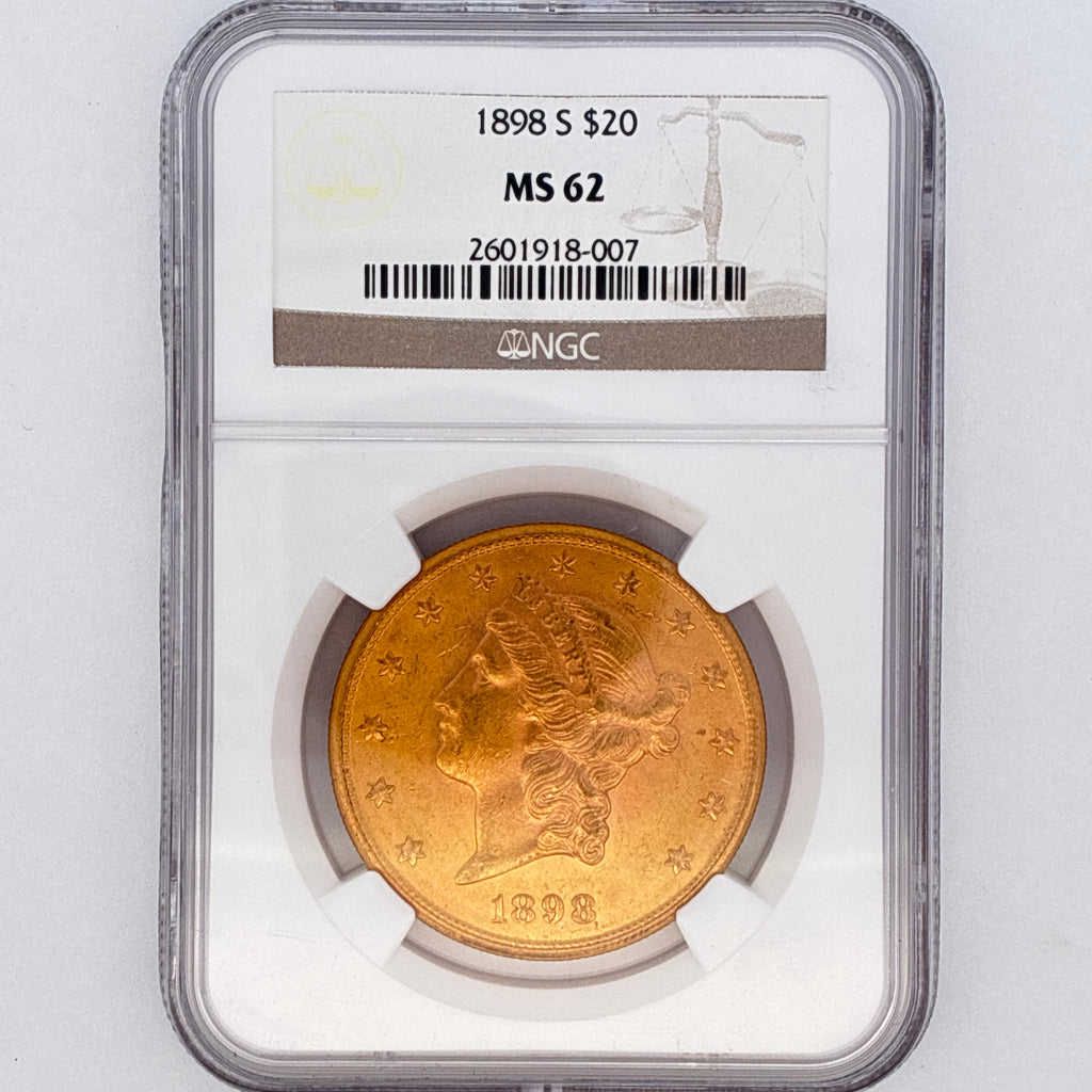1898-S $20 Liberty Head Double Eagle MS62 NGC Graded