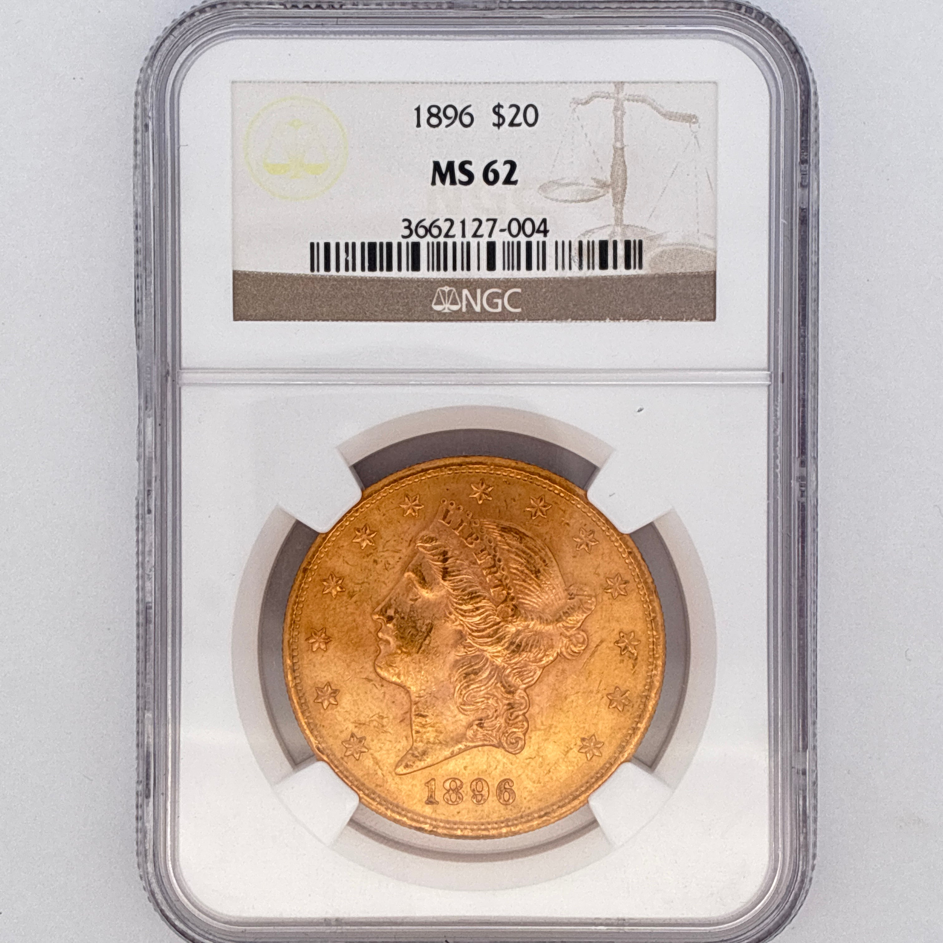 1896 $20 Liberty Head Double Eagle MS62 NGC Graded