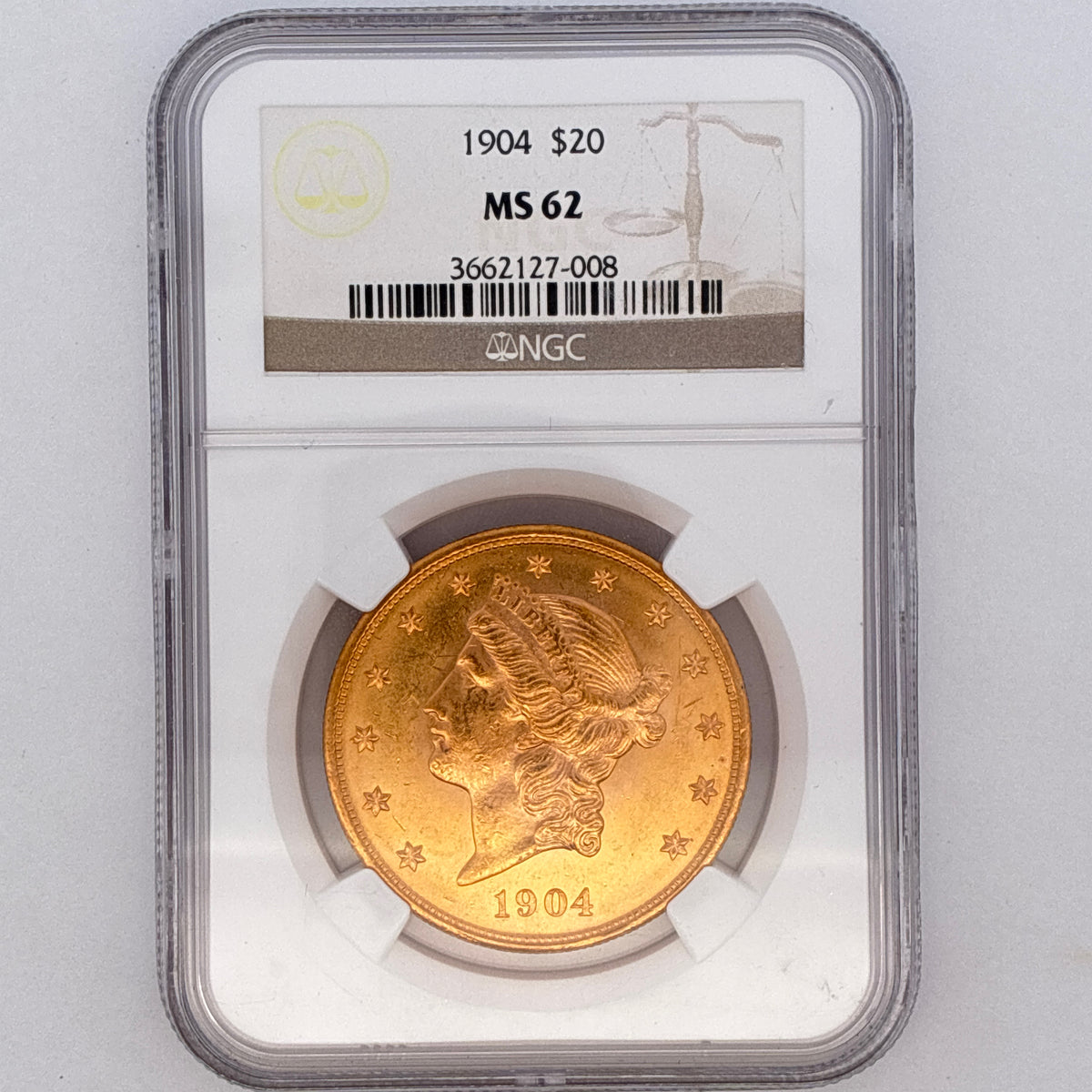 1904 $20 Liberty Head Double Eagle MS62 NGC Graded