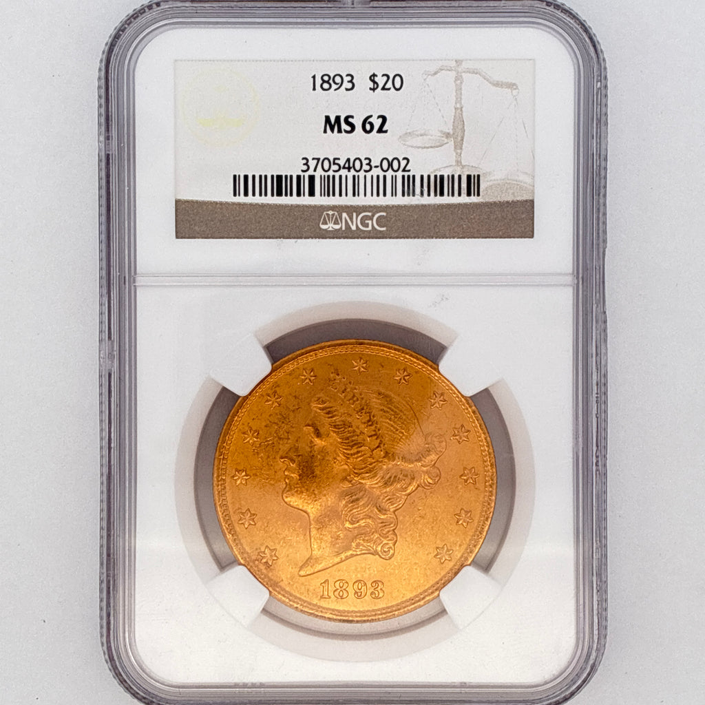 1893 $20 Liberty Head Double Eagle MS62 NGC Graded