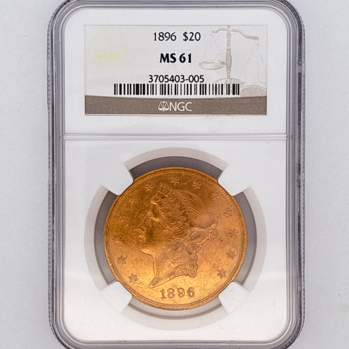 1896 $20 Liberty Head Double Eagle MS61 NGC Graded