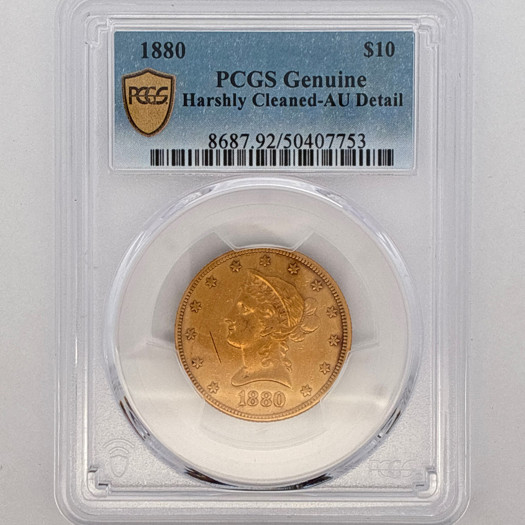 1880 $10 Liberty Head Gold Eagle Harshly Cleaned-AU Detail PCGS Graded