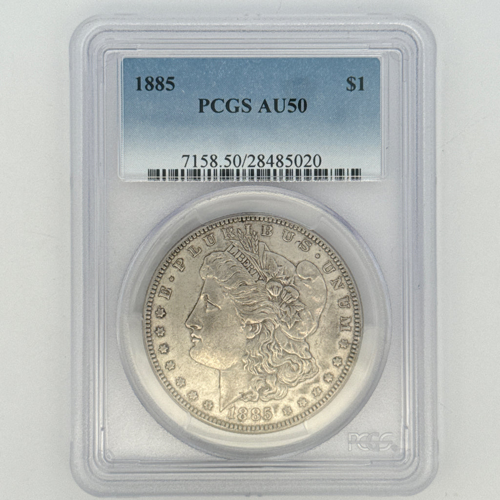 1885 Morgan Silver Dollar AU50 PCGS Graded