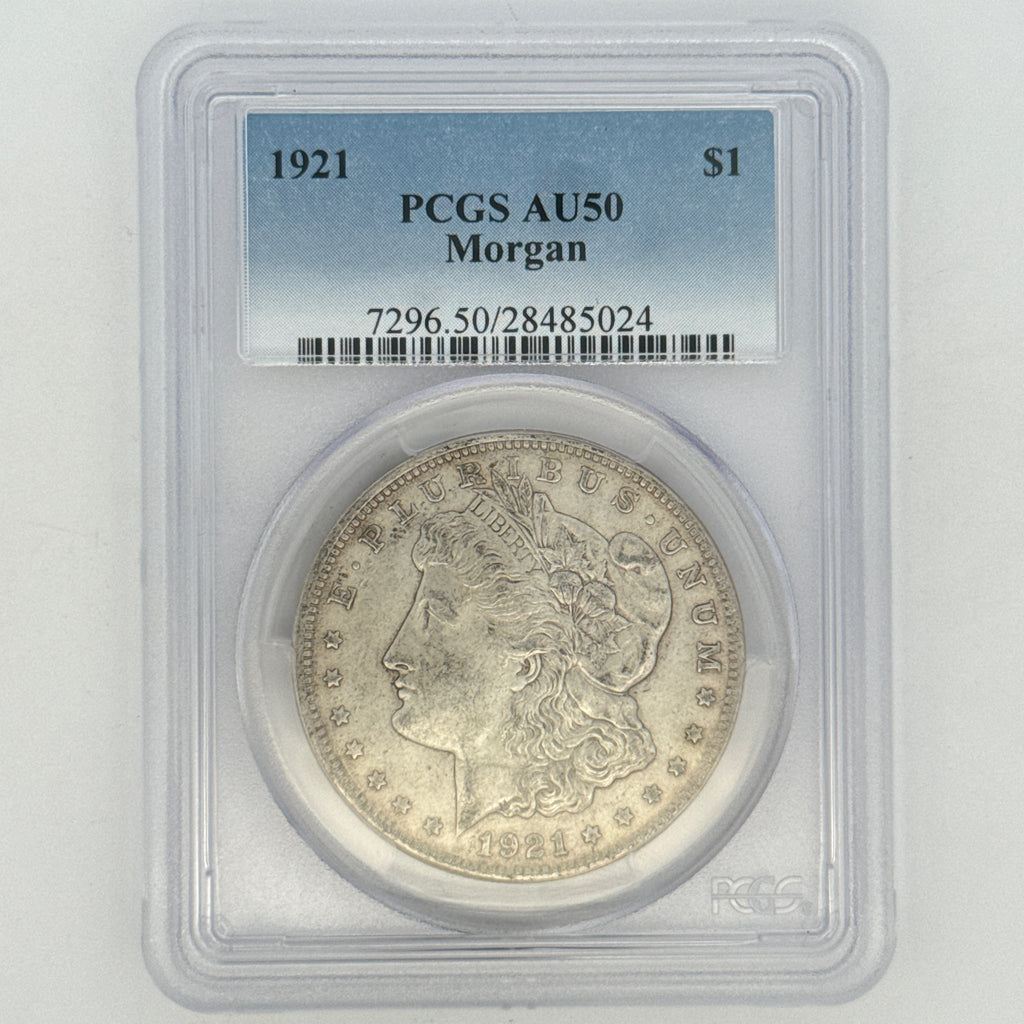 1921 Morgan Silver Dollar AU50 PCGS Graded