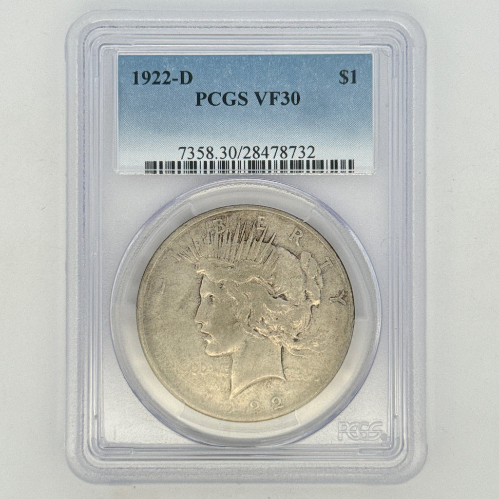 1922-D Peace Silver Dollar VF30 PCGS Graded