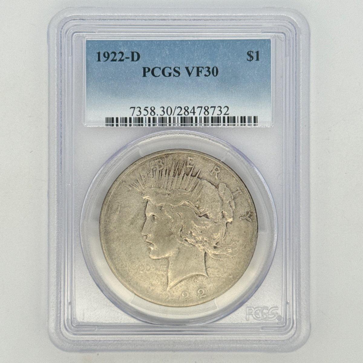 1922-D Peace Silver Dollar VF30 PCGS Graded