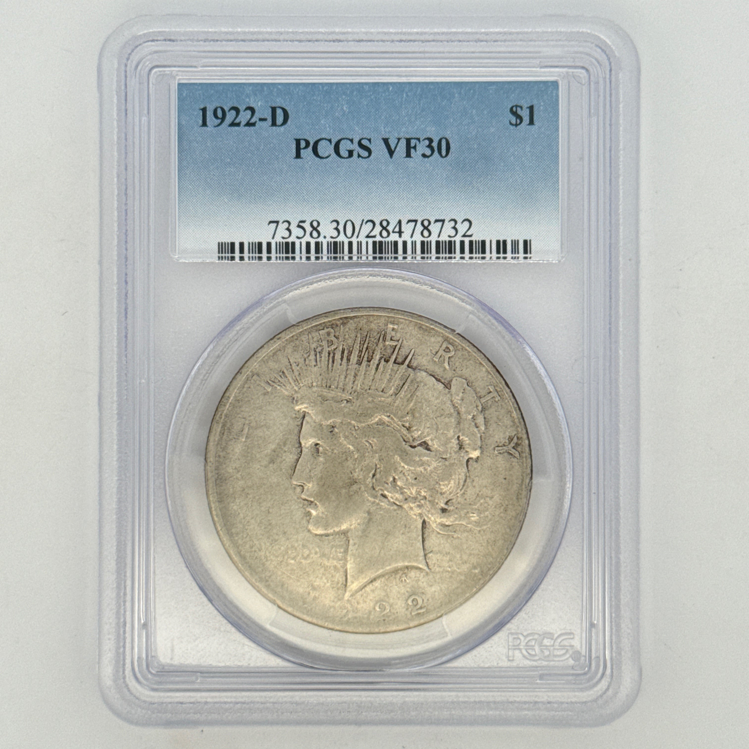 1922-D Peace Silver Dollar VF30 PCGS Graded