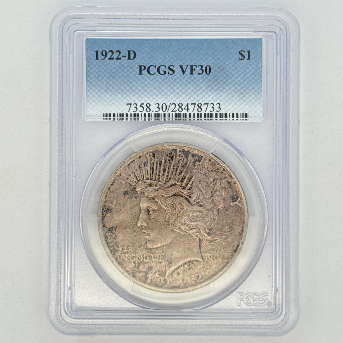 1922-D Peace Silver Dollar VF30 PCGS Graded