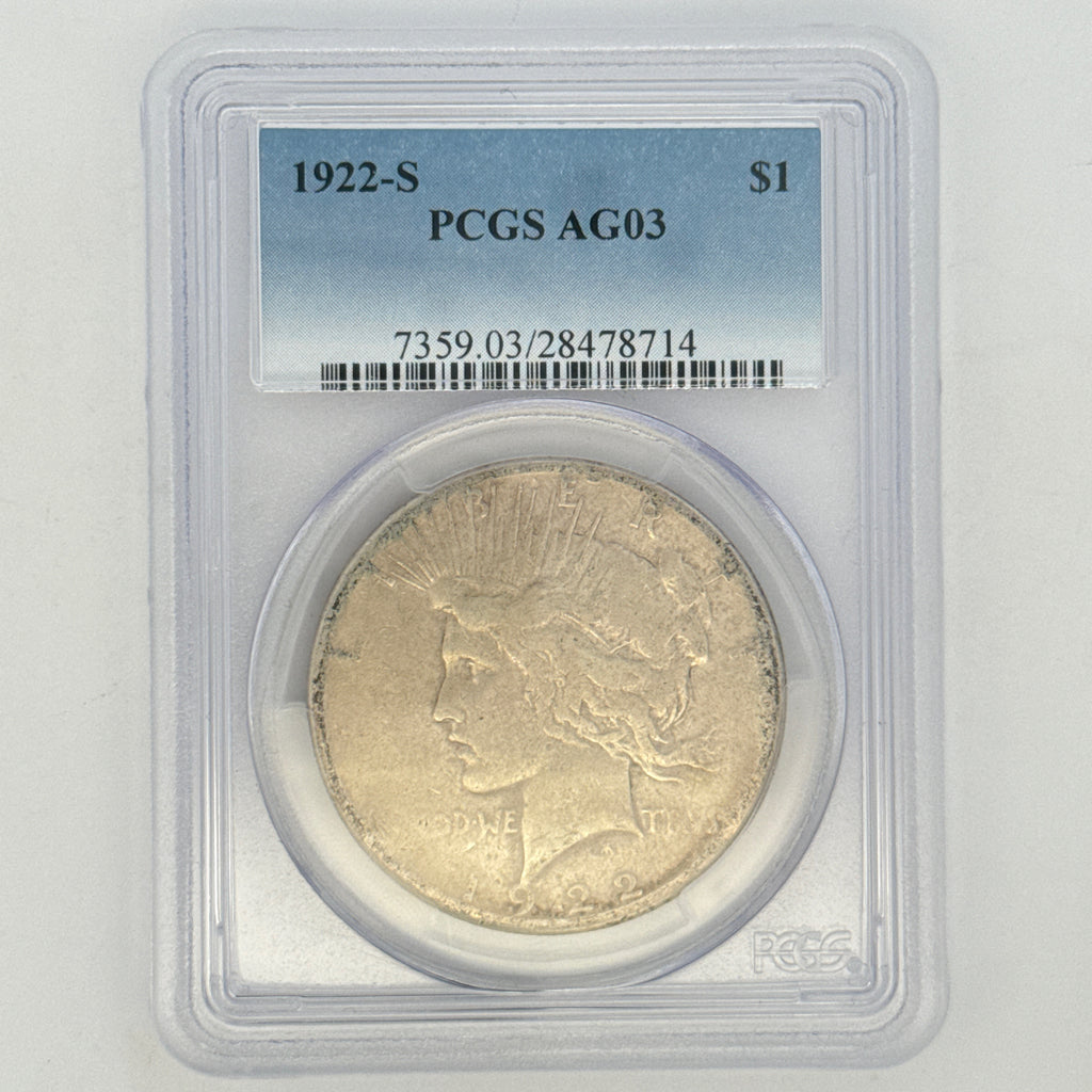 1922-S Peace Silver Dollar AG3 PCGS Graded