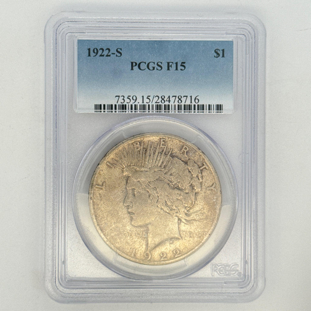 1922-S Peace Silver Dollar F15 PCGS Graded