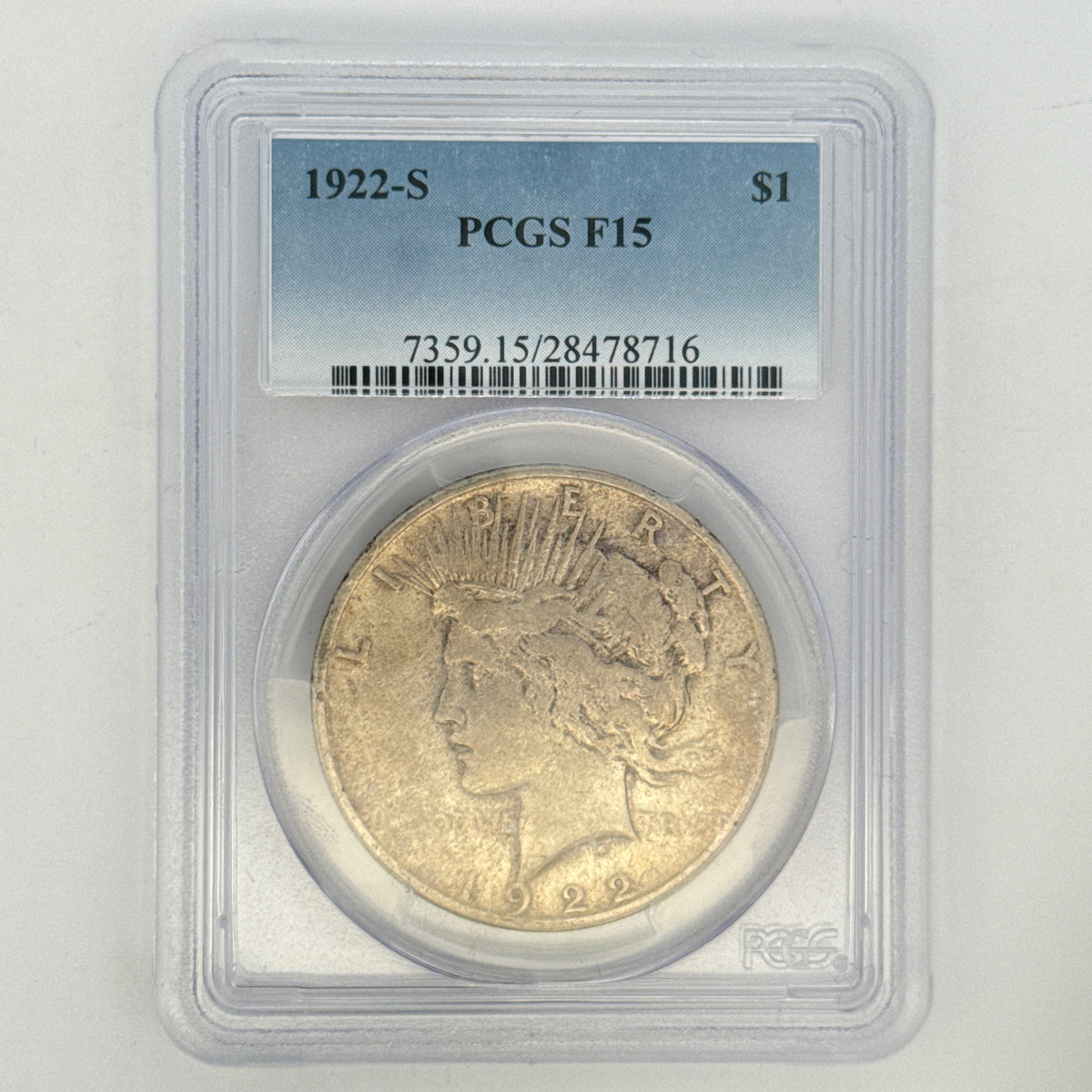 1922-S Peace Silver Dollar F15 PCGS Graded