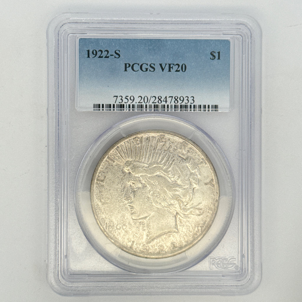 1922-S Peace Silver Dollar VF20 PCGS Graded