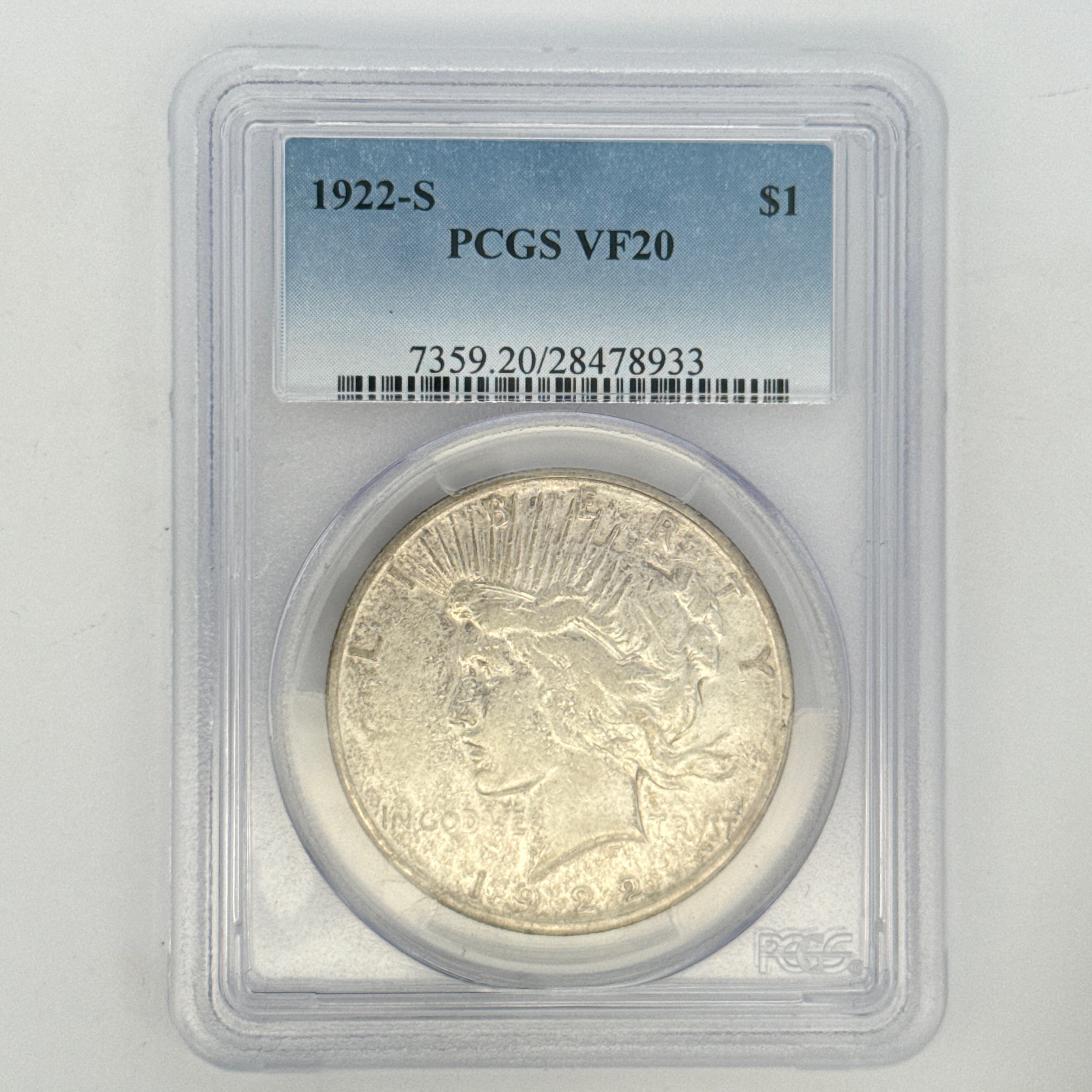 1922-S Peace Silver Dollar VF20 PCGS Graded