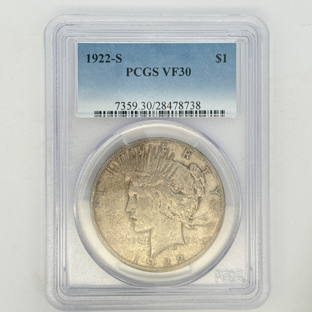 1922-S Peace Silver Dollar VF30 PCGS Graded