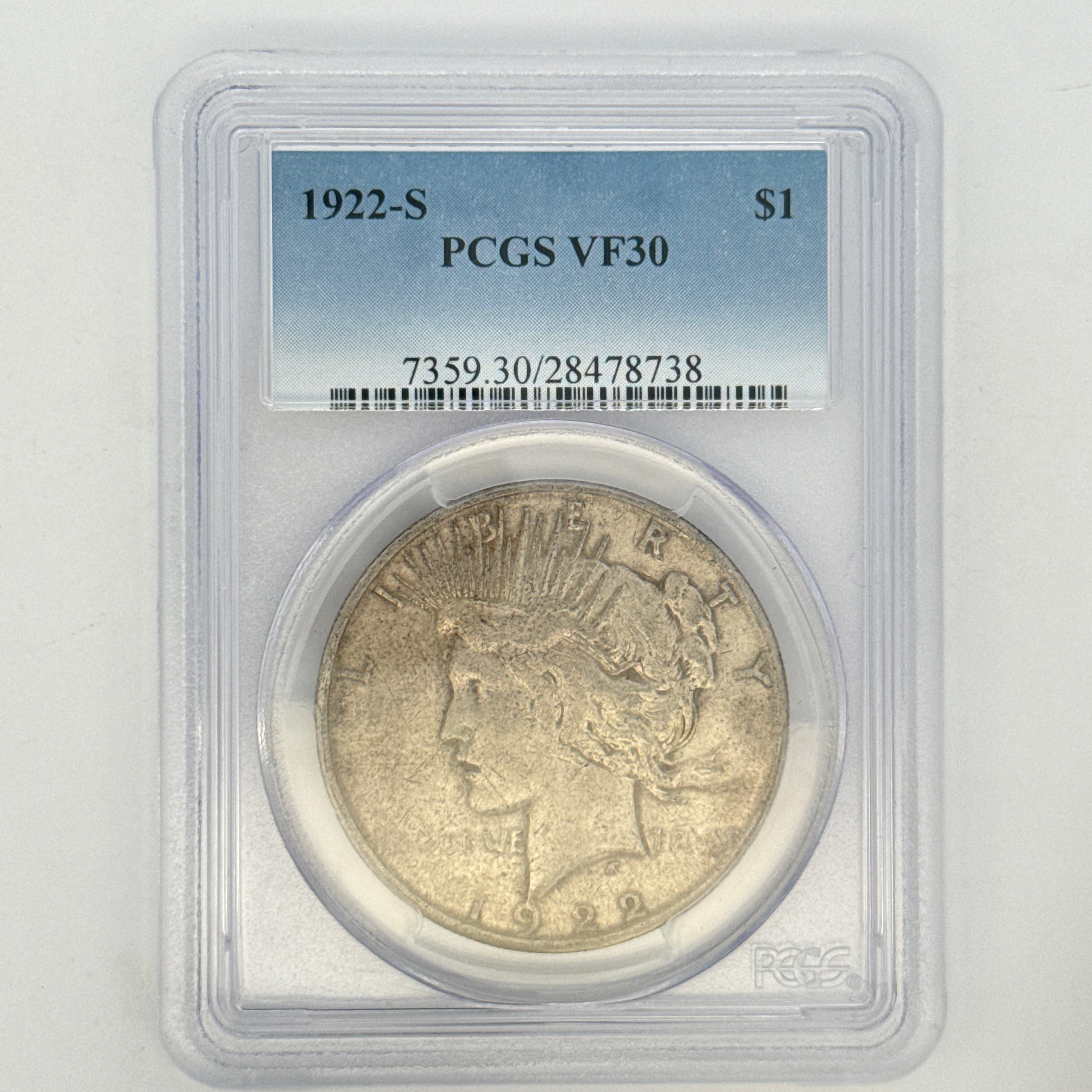 1922-S Peace Silver Dollar VF30 PCGS Graded