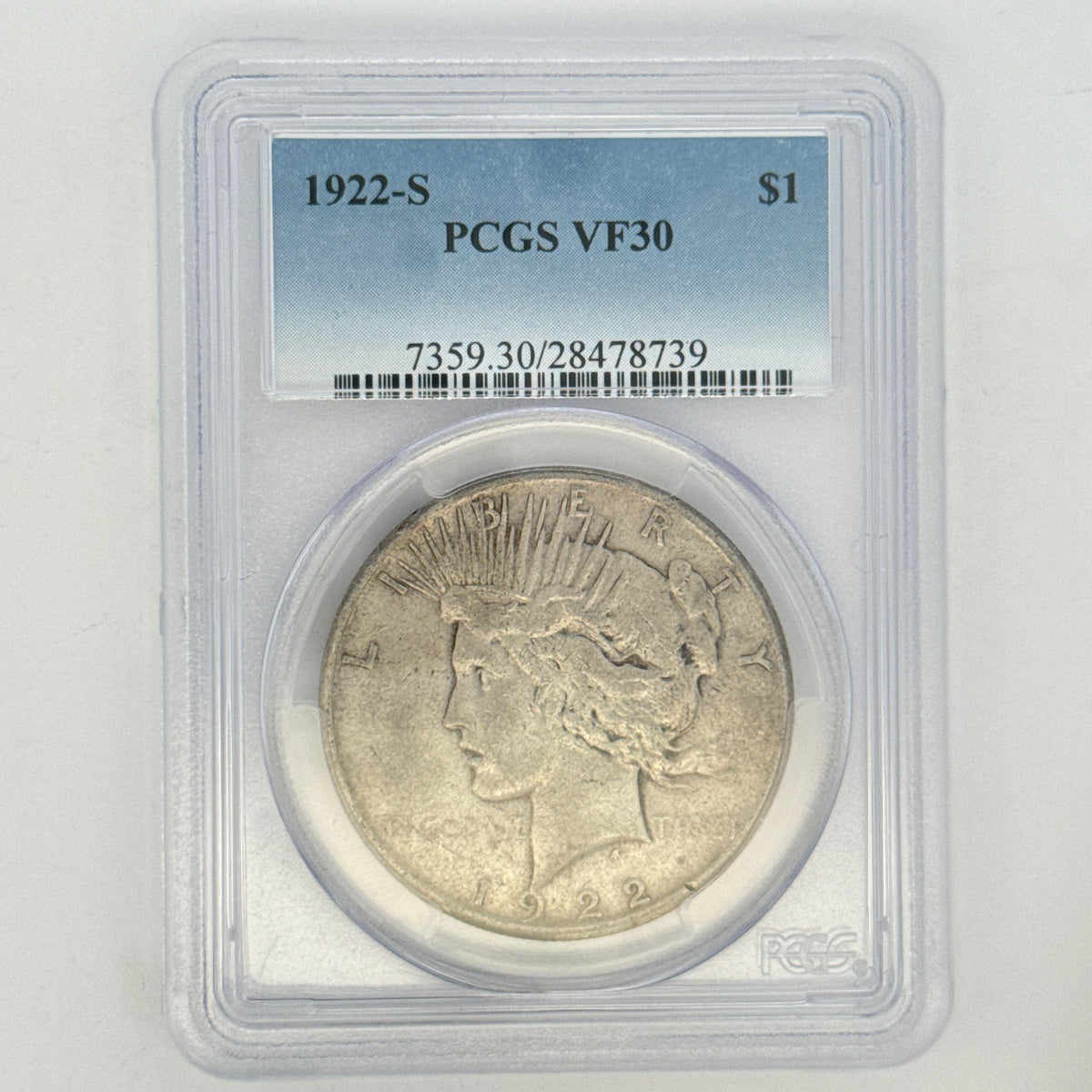 1922-S Peace Silver Dollar VF30 PCGS Graded