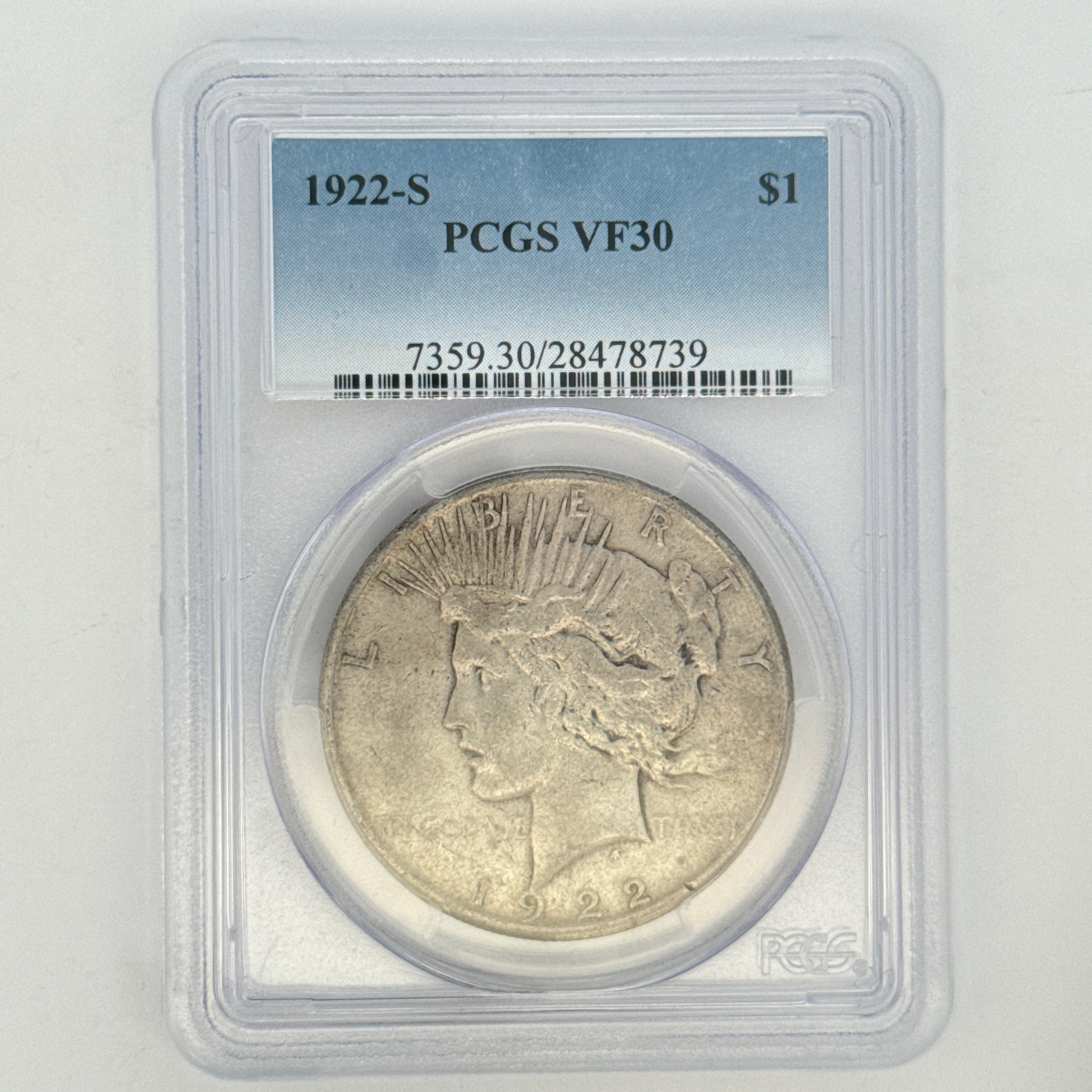 1922-S Peace Silver Dollar VF30 PCGS Graded