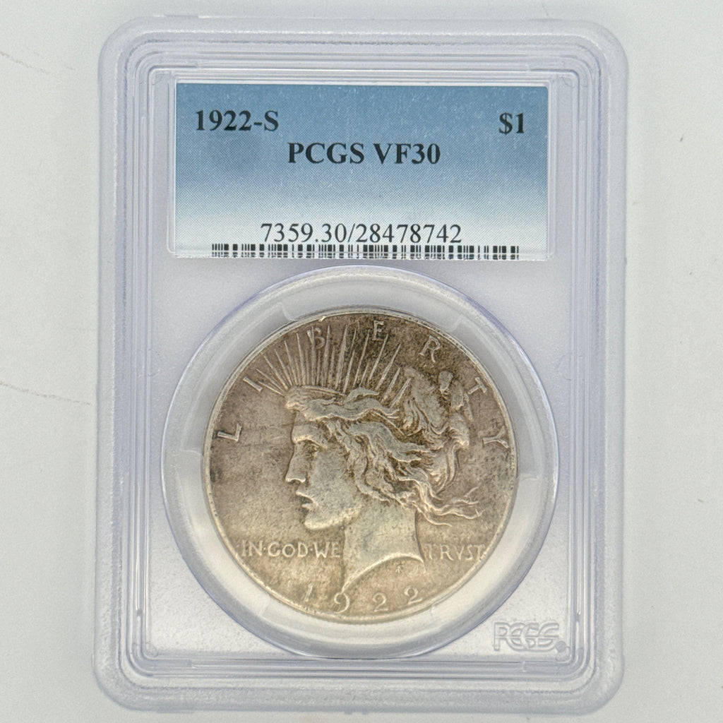 1922-S Peace Silver Dollar VF30 PCGS Graded