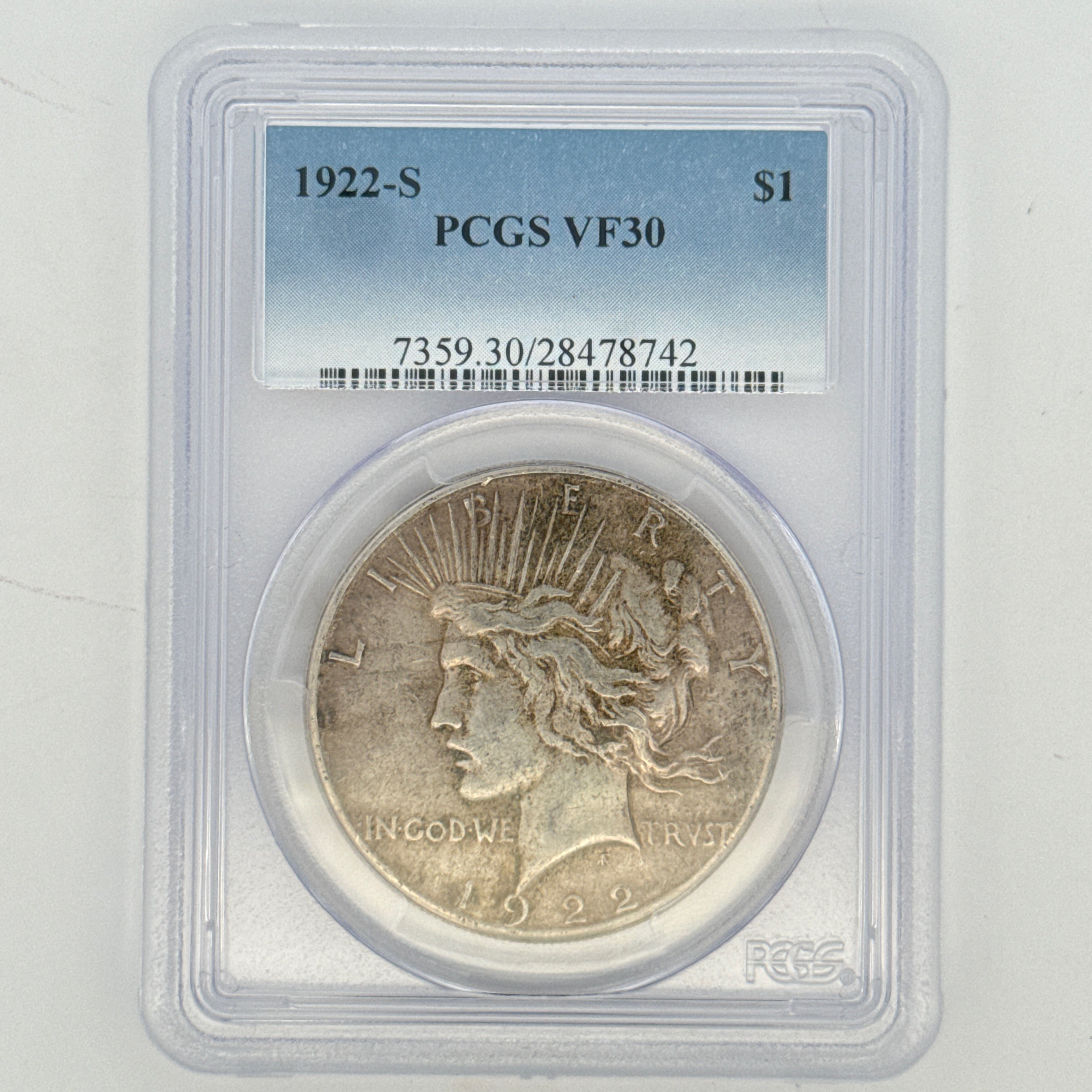 1922-S Peace Silver Dollar VF30 PCGS Graded