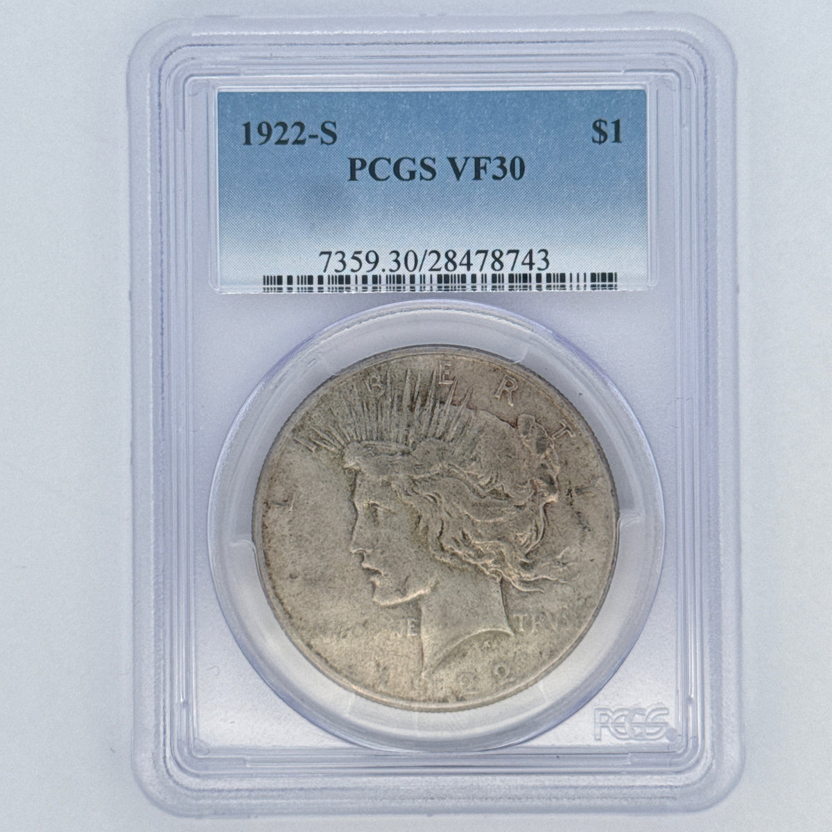 1922-S Peace Silver Dollar VF30 PCGS Graded
