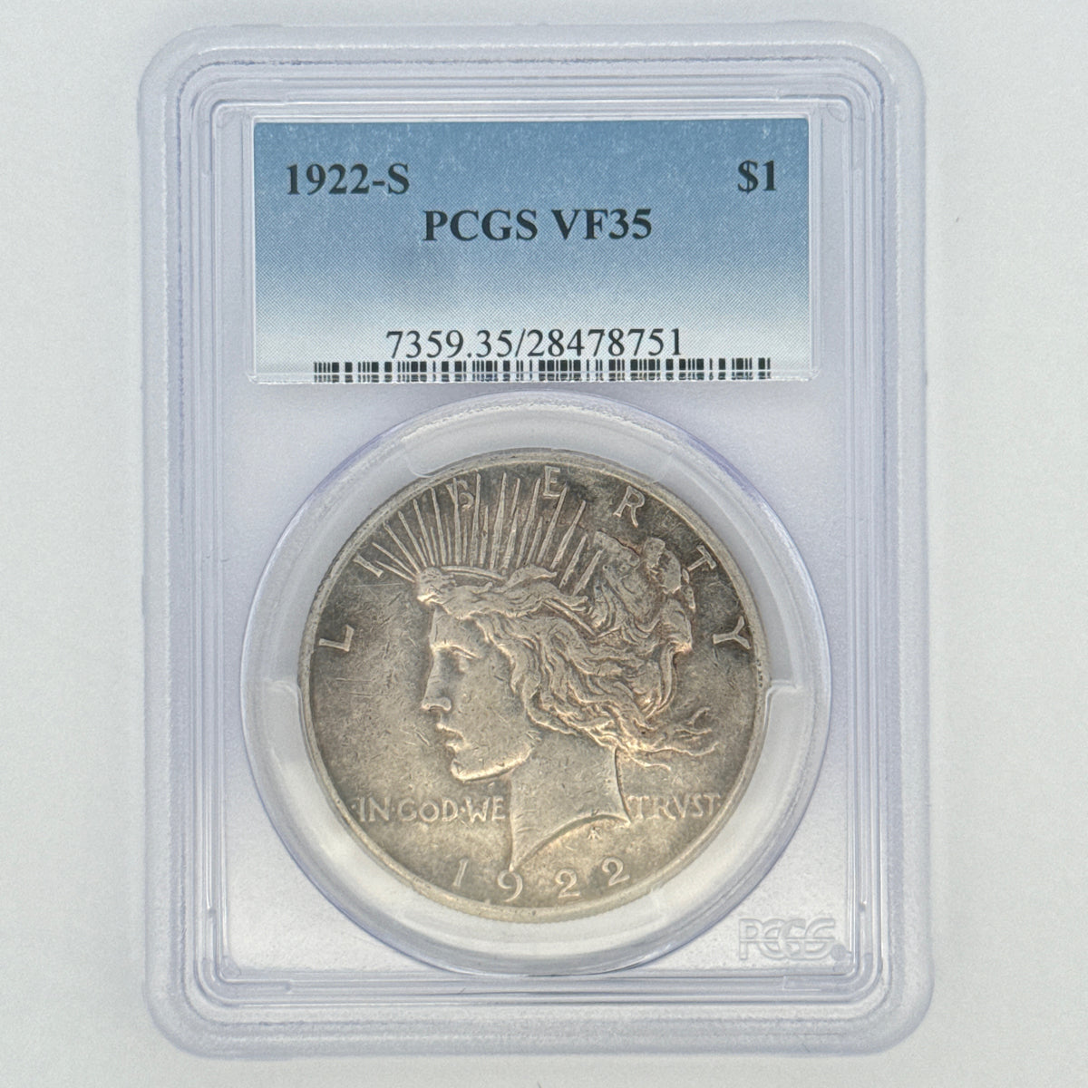 1922-S Peace Silver Dollar VF35 PCGS Graded