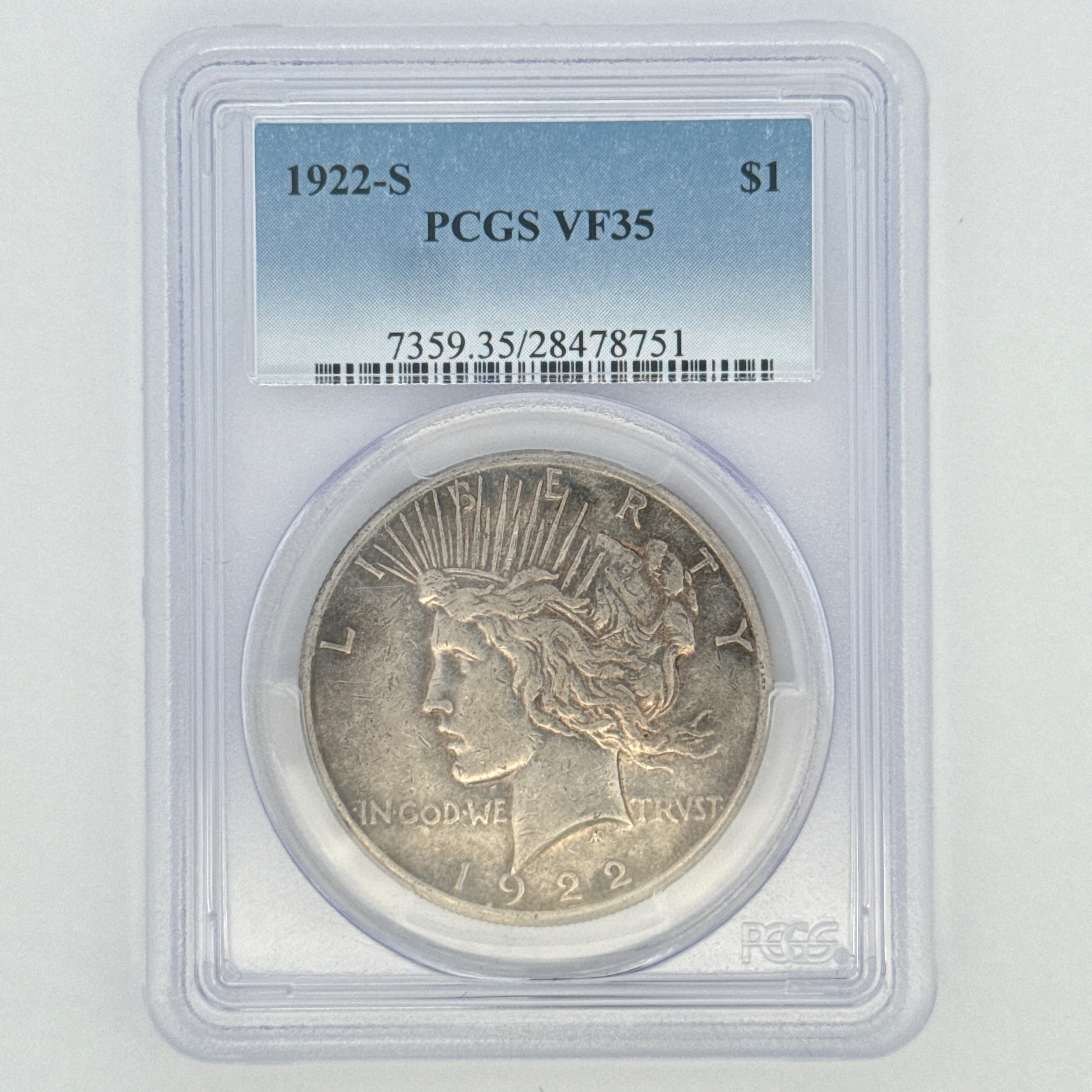 1922-S Peace Silver Dollar VF35 PCGS Graded