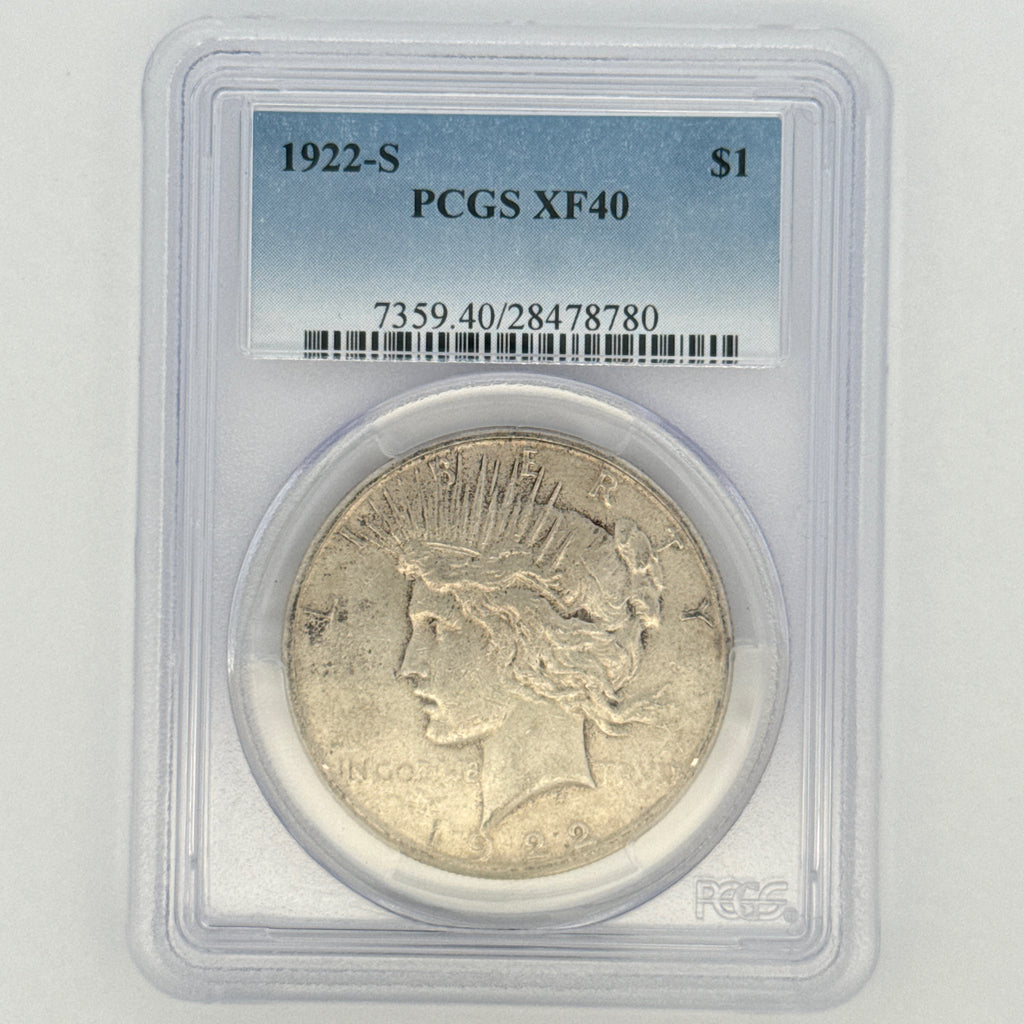 1922-S Peace Silver Dollar XF40 PCGS Graded