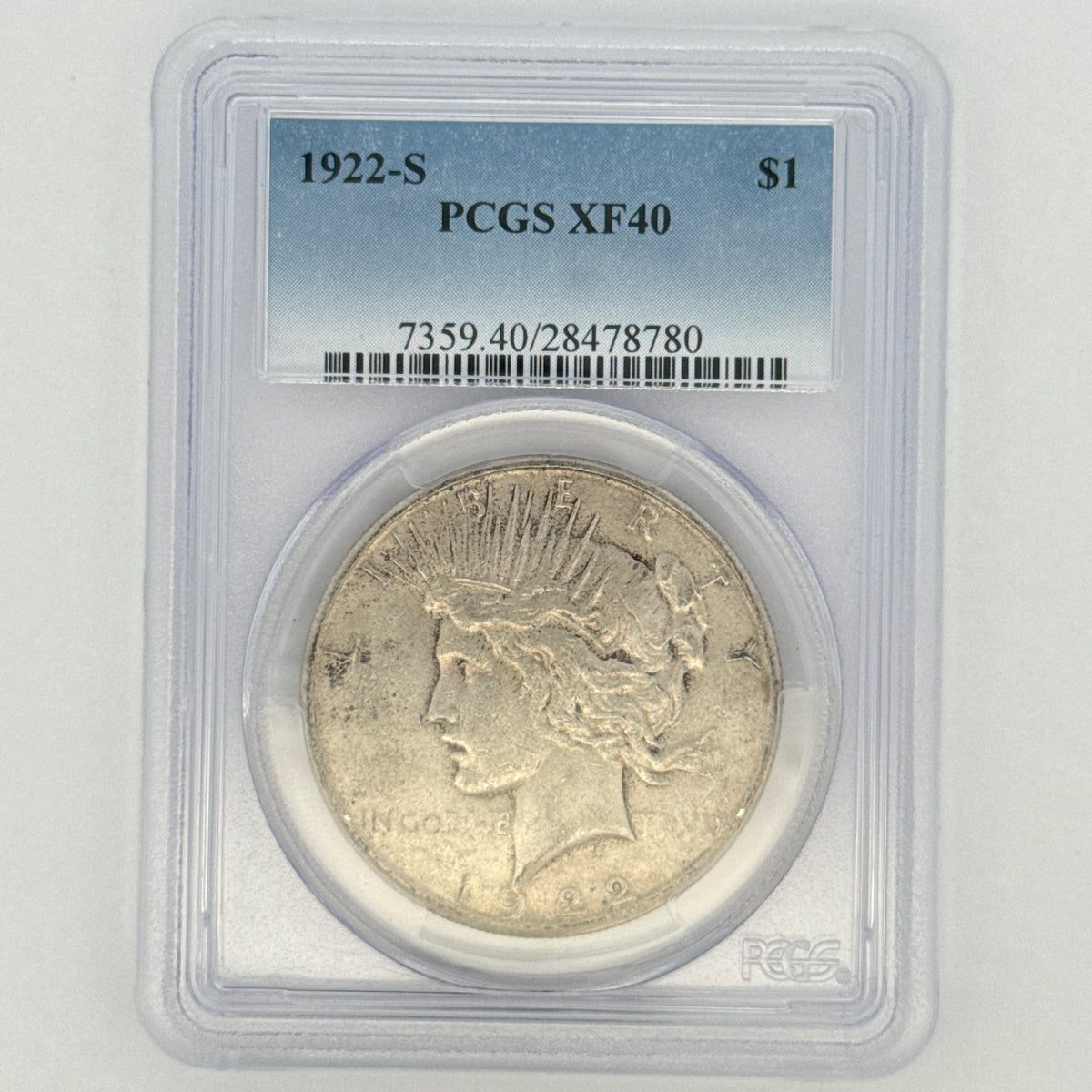 1922-S Peace Silver Dollar XF40 PCGS Graded