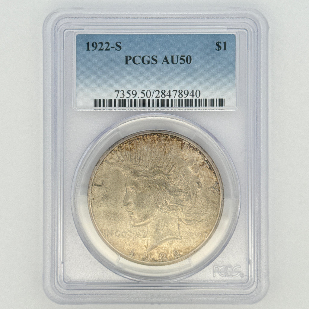 1922-S Peace Silver Dollar AU50 PCGS Graded