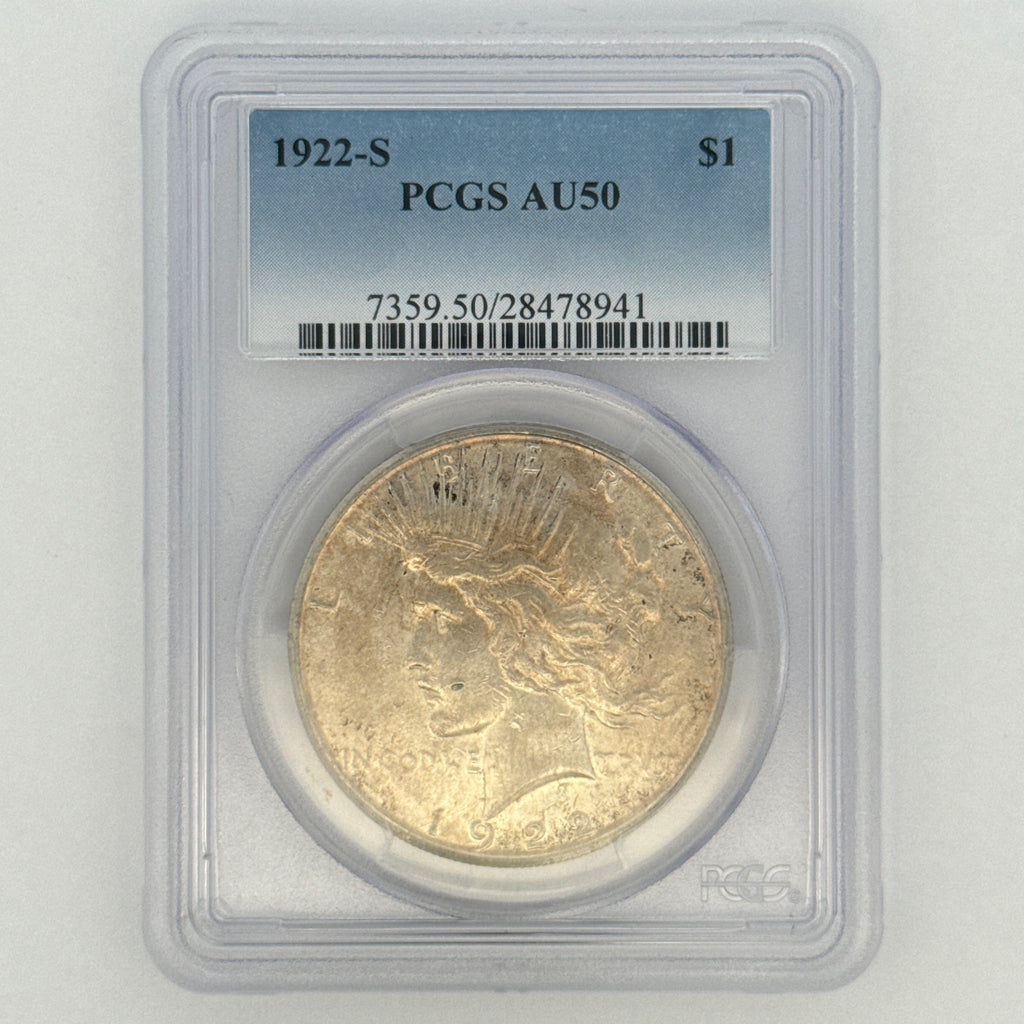 1922-S Peace Silver Dollar AU50 PCGS Graded