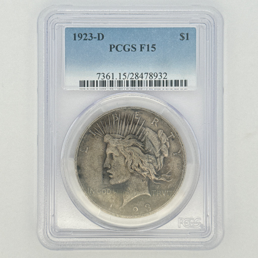 1923-D Peace Silver Dollar F15 PCGS Graded