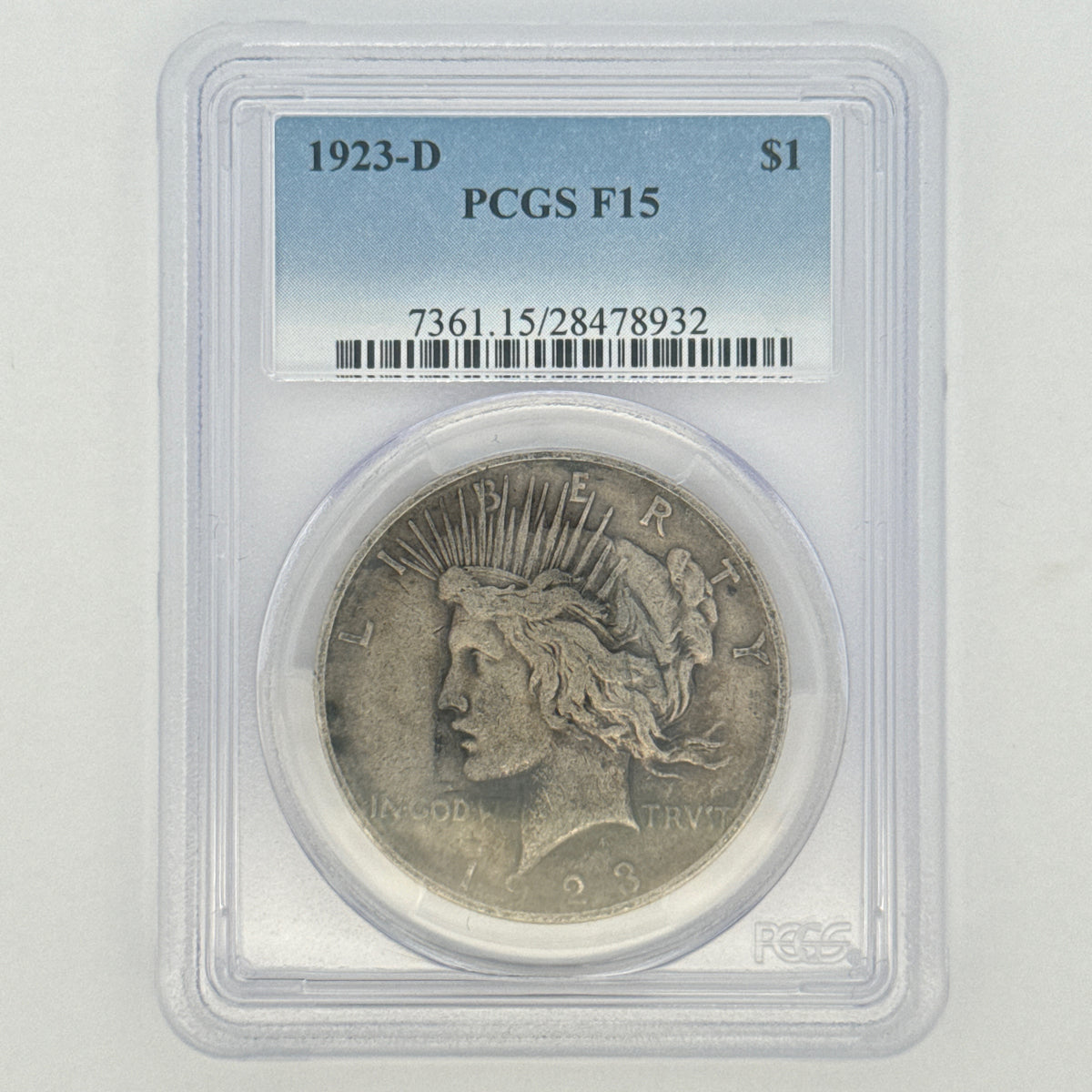 1923-D Peace Silver Dollar F15 PCGS Graded