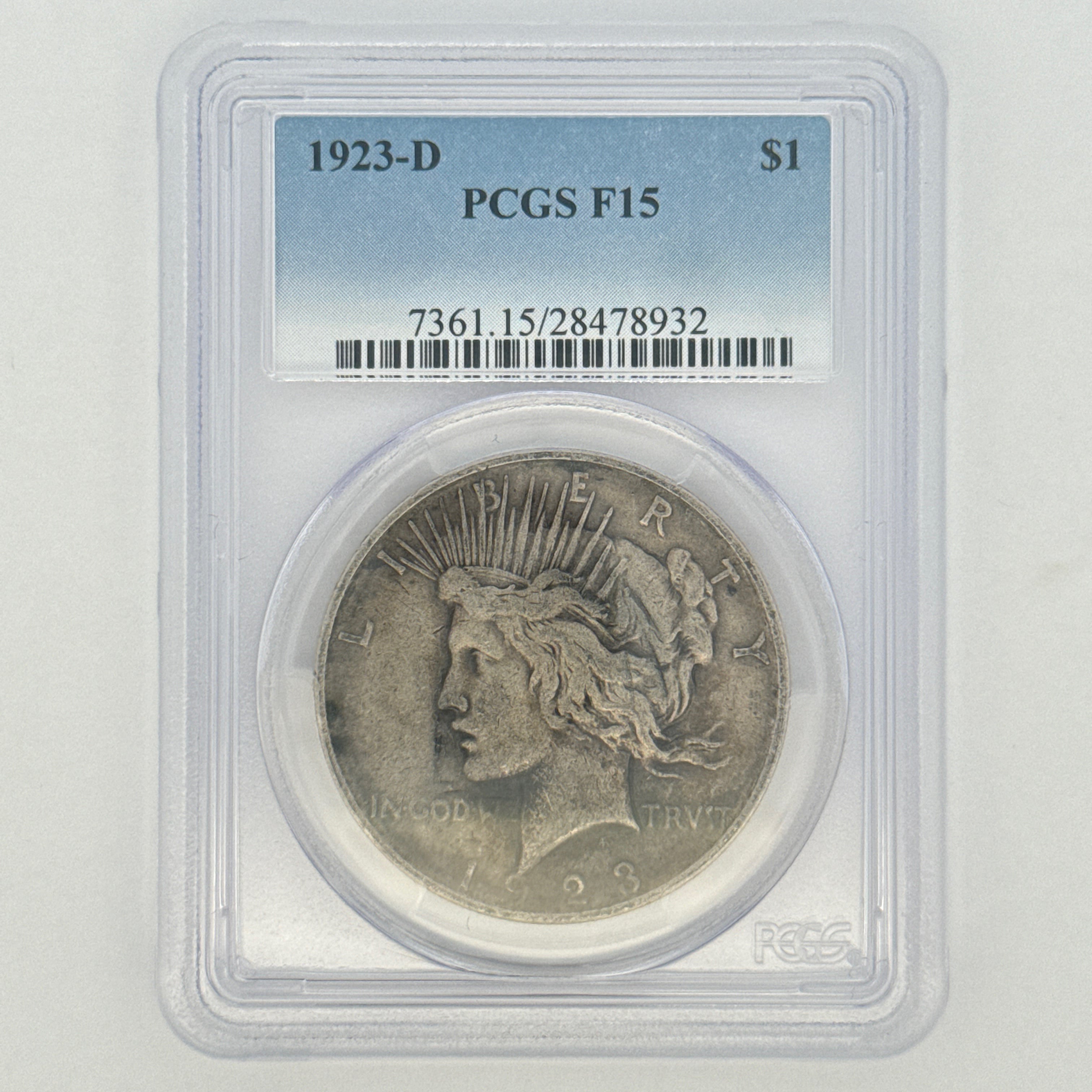 1923-D Peace Silver Dollar F15 PCGS Graded