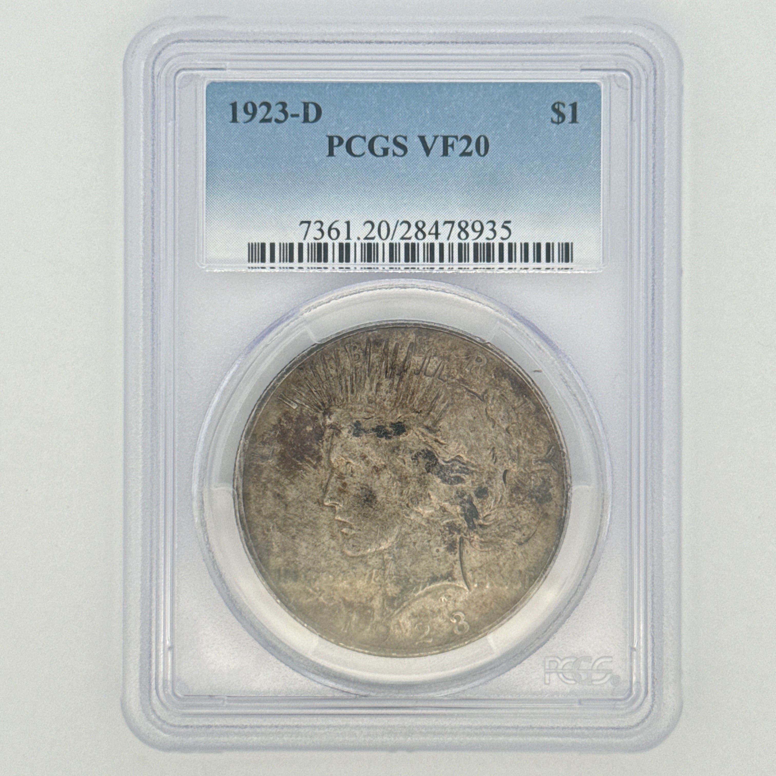 1923-D Peace Silver Dollar VF20 PCGS Graded