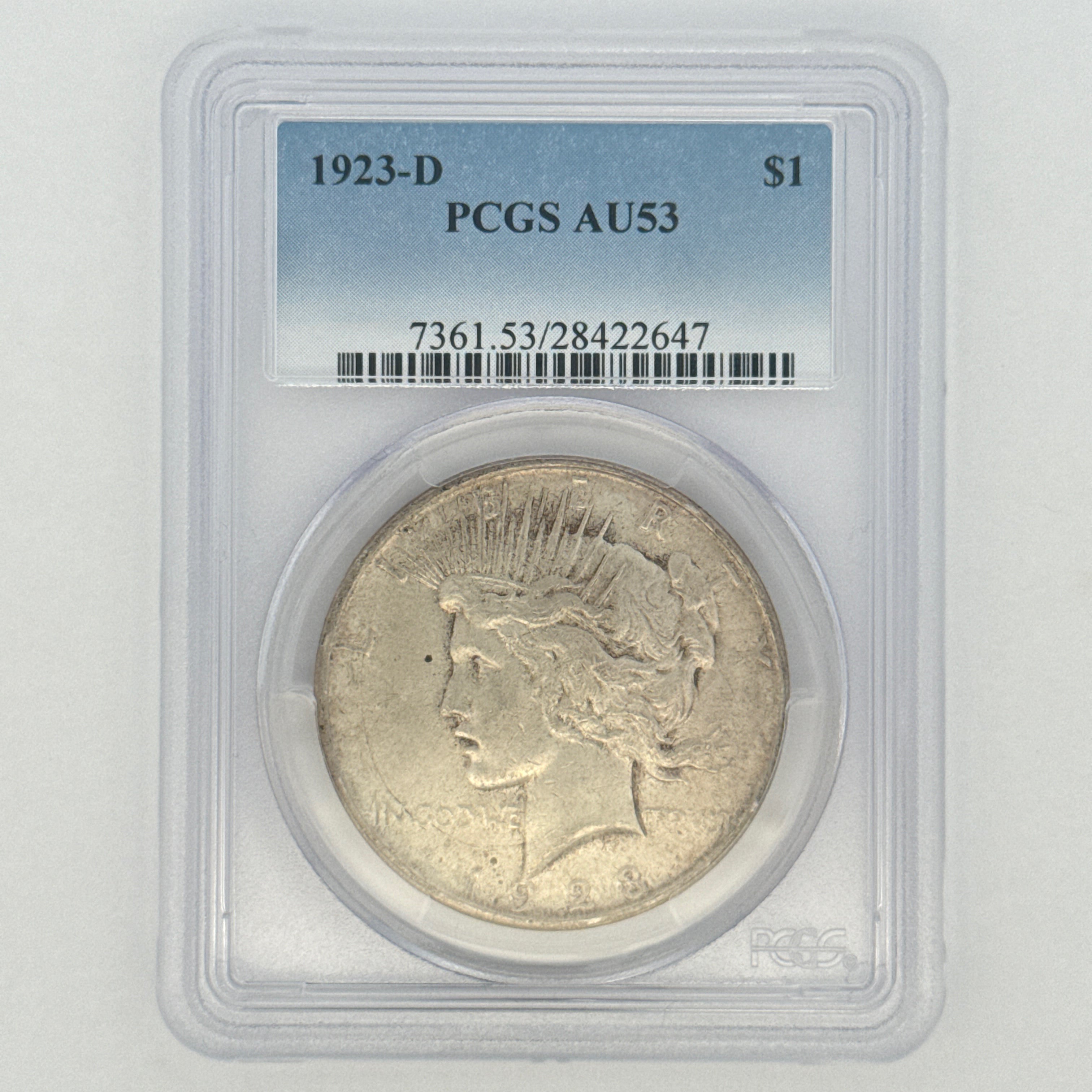 1923-D Peace Silver Dollar AU53 PCGS Graded