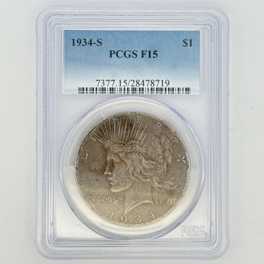 1934-S Peace Silver Dollar F15 PCGS Graded