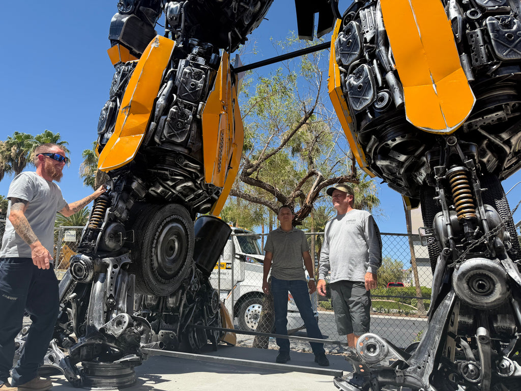 26.5 Feet Tall Bumblebee Inspired Recycled Metal Sculpture