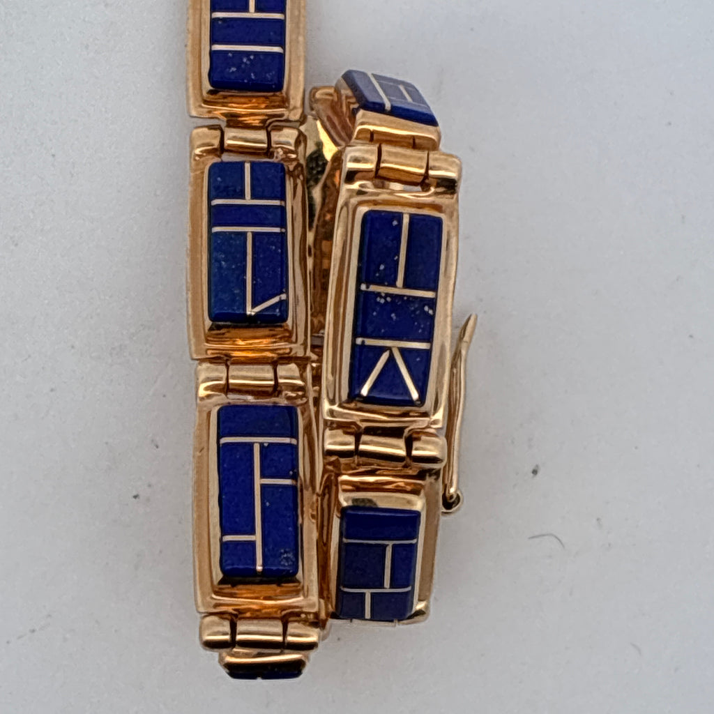 14k Yellow Gold Lapis Lazuli Inlay Link Bracelet 18.6