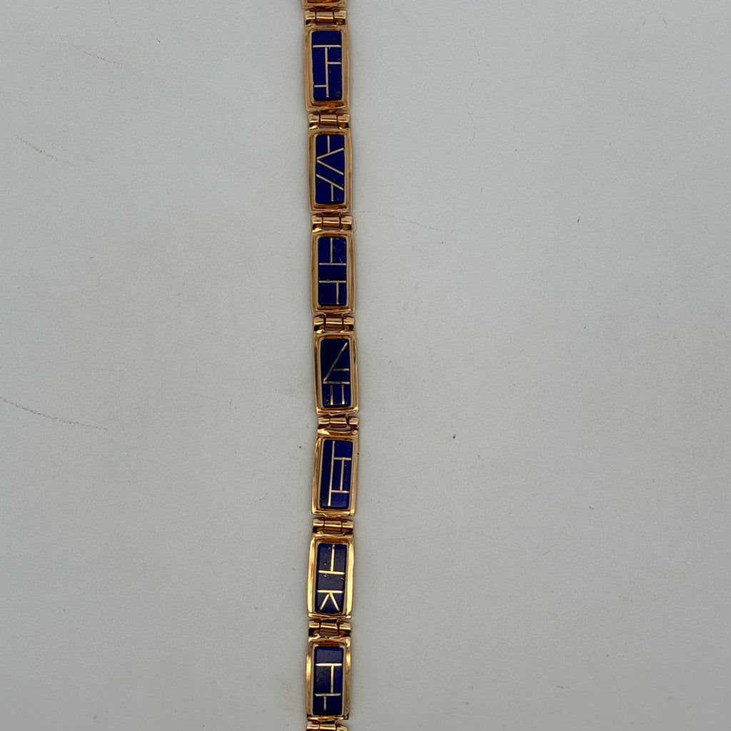 14k Yellow Gold Lapis Lazuli Inlay Link Bracelet 18.6